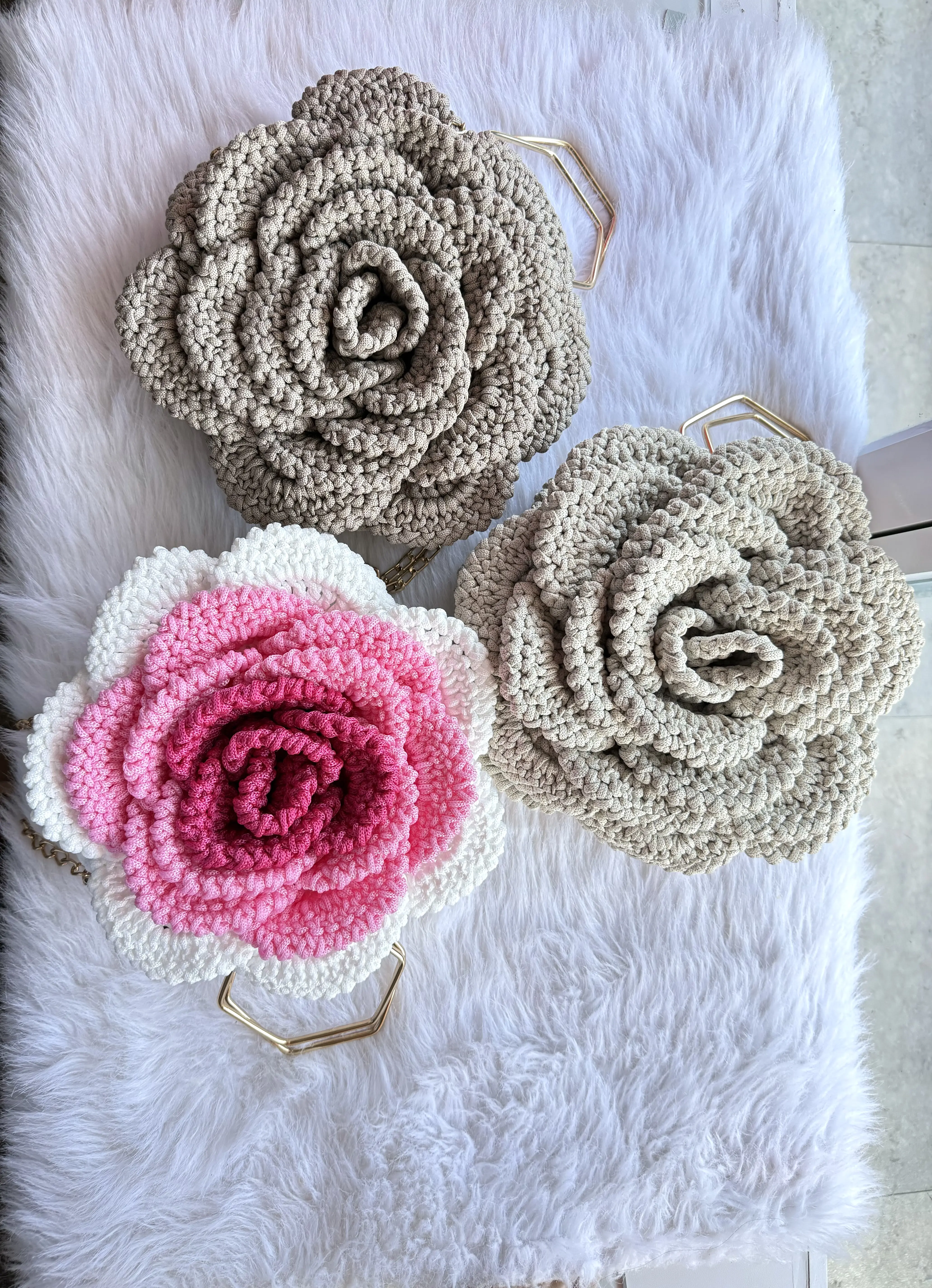 Crochet rose bags